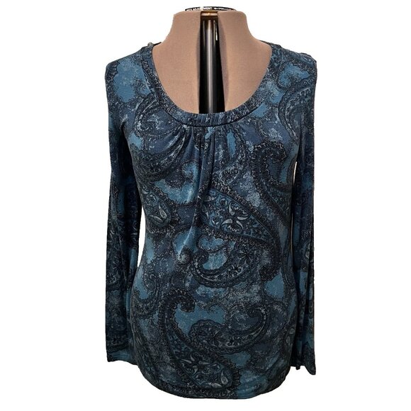 APT 9? Size Large. Blue Knit. Long Sleeve. Scoop Neck. Stretch Pullover. B103 - Picture 1 of 4